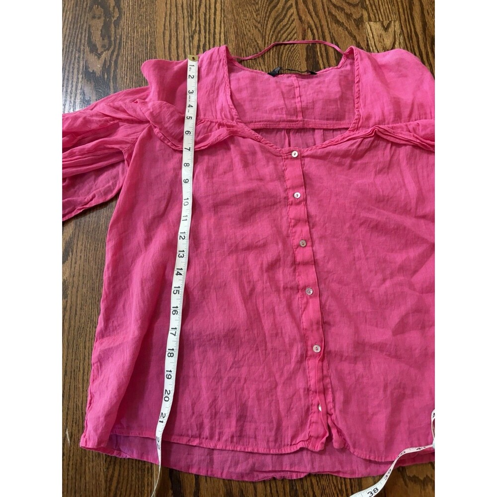 Zara Cotton Ramie Pink Ruffled Semi-Sheer Oversized Ruffle Blouse Size XS Boho - Picture 10 of 10